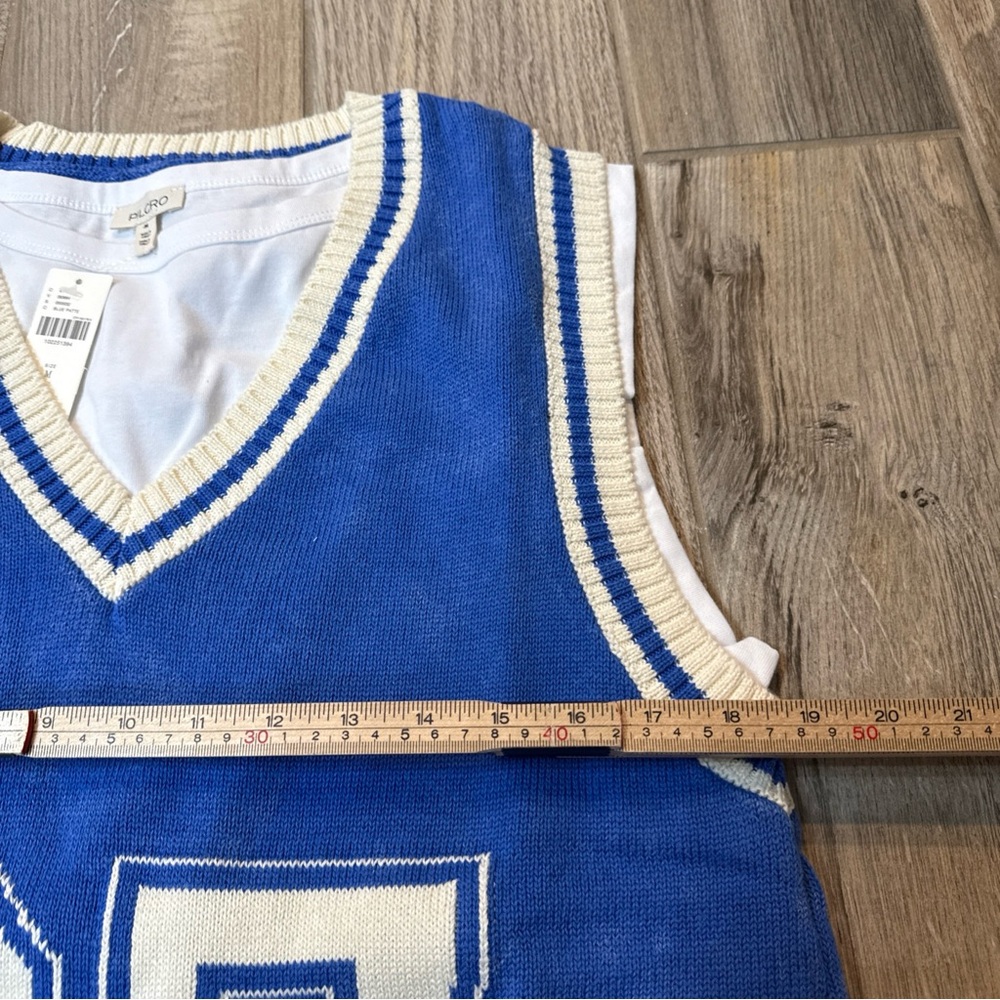 Pilcro Anthropologie Sporty Sleeveless Twofer Sweater Vest Blue Medium NWT - Picture 5 of 13